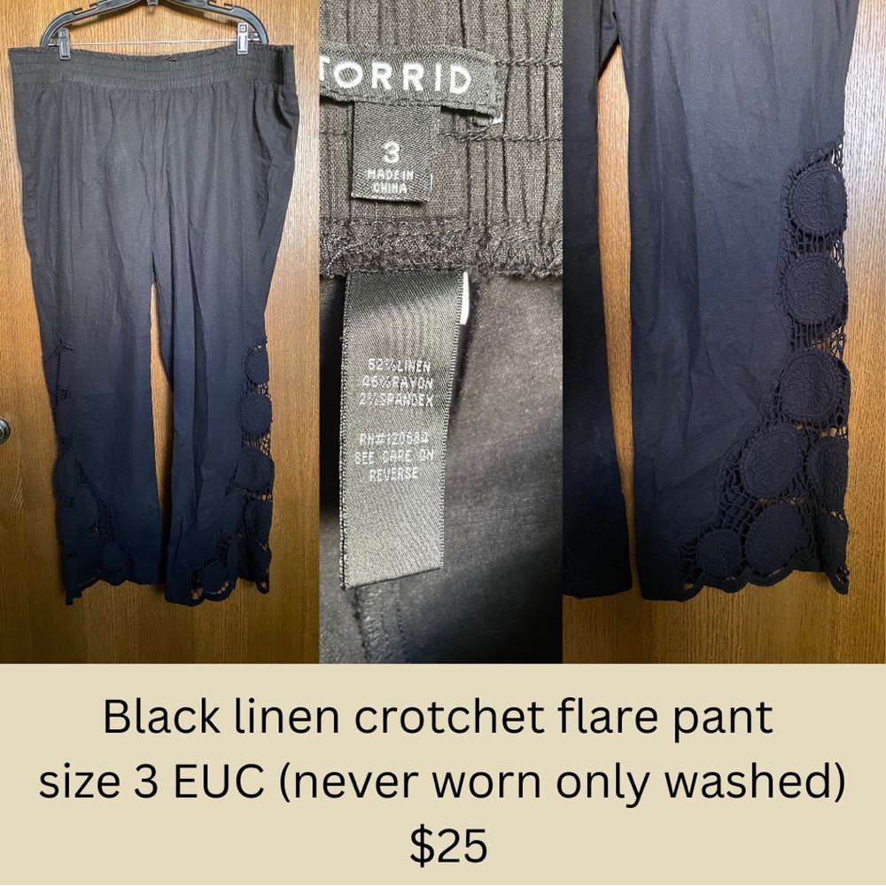 Black linen embroidered pants